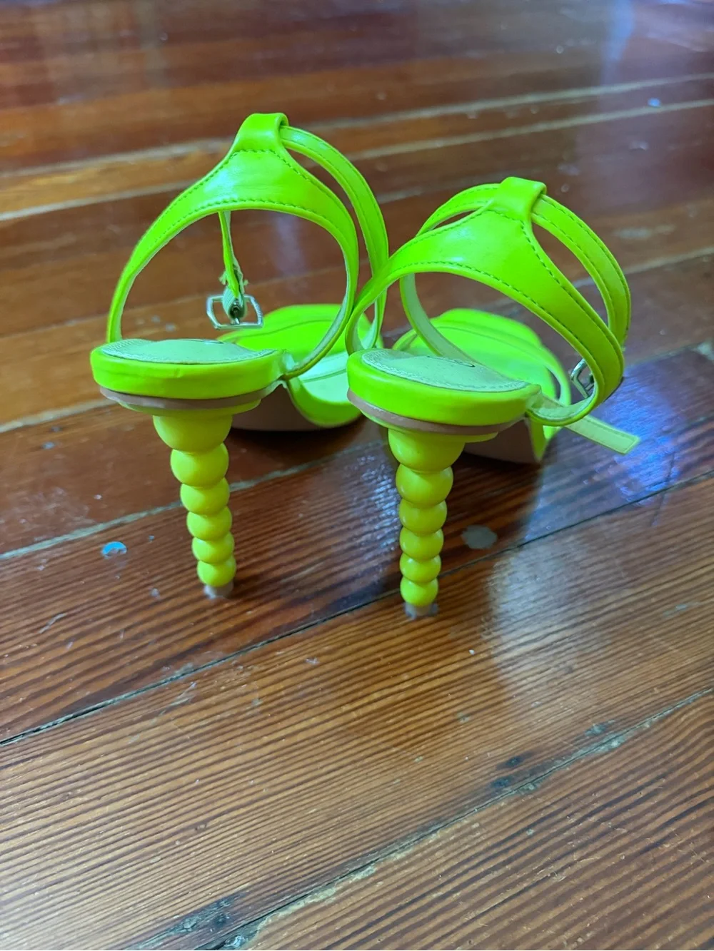 Nasty Gal Neon Green Ankle-Strap Sandals Funky Detailed High Heels